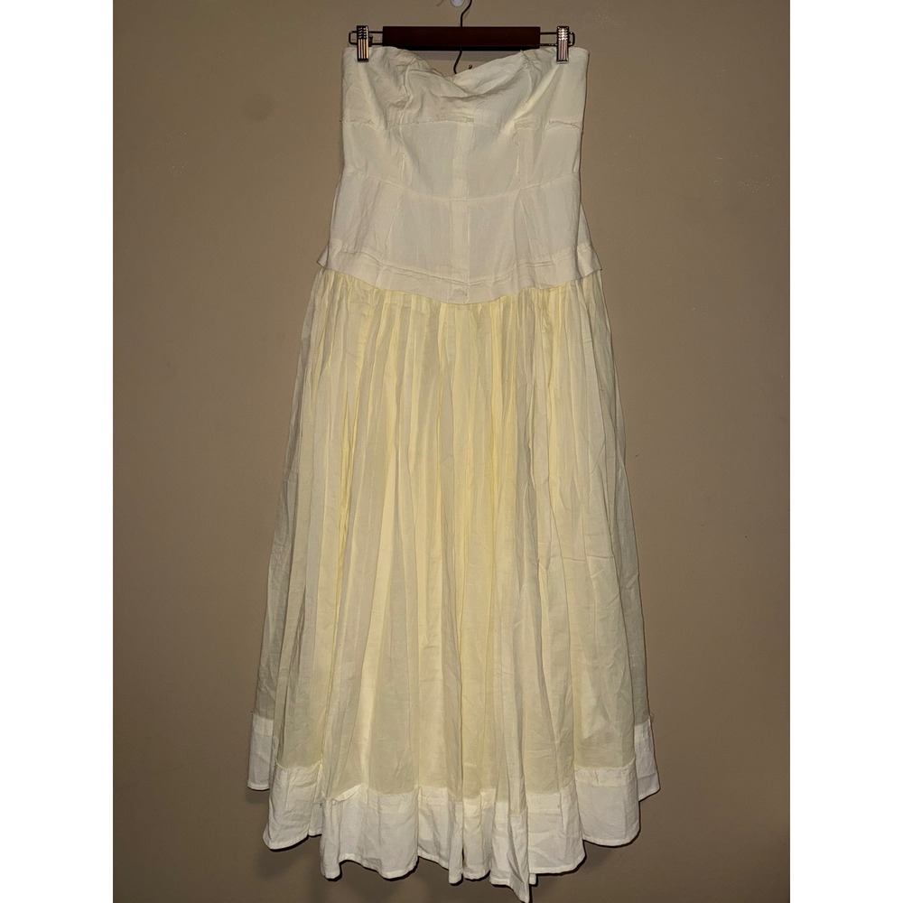 Hyfve Cream Strapless Paneled Maxi Dress Smocked Back Raw Hem L Prairie Farmcore